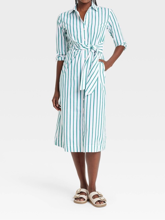 Universal Thread Dresses & Skirts - NWT Women Long Sleeve Tie-Front Midi Stripe Shirtdress Universal Threads Size XS